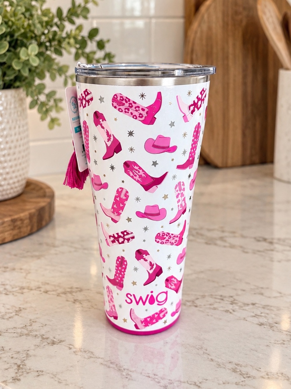 Swig Life Insulated Tumbler 32oz Pink Cowgirl Boots Let’s Go Girls